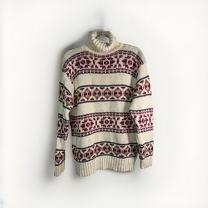 Vintage‎ Jantzen Sweater Adult Medium Creme Fair Isle Made USA Knit Mens 90s